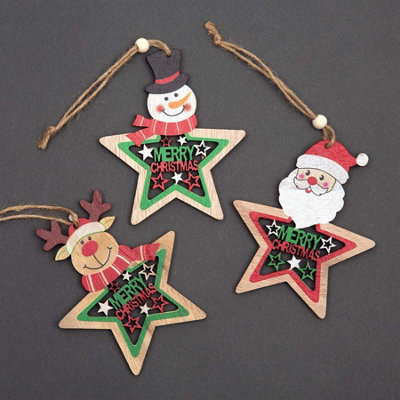 Shatchi Christmas Tree Ornaments Wooden Aesthetic Hanging Decorations Painted Stars 3Pcs from B&Q