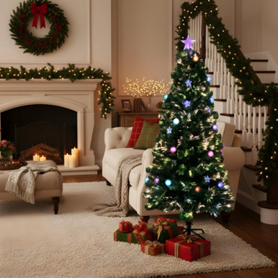 Shatchi 3Ft/90Cm Baubles And Stars Fibre Optic Christmas Tree Led Pre-Lit Light/Green