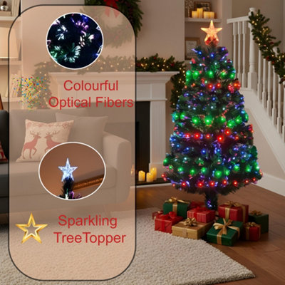 3Ft/90cm Multicolour 8 Modes Fibre Optic Christmas Tree LED Pre-Lit