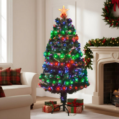 Shatchi 5Ft/150Cm Multicolour 8 Modes Fibre Optic Christmas Tree Led Pre-Lit Light/Green