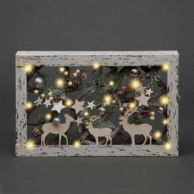 Shatchi Christmas Pre-Lit Warm White Led Frame Tabletop Decoration With Pinecones And Baubles from B&Q