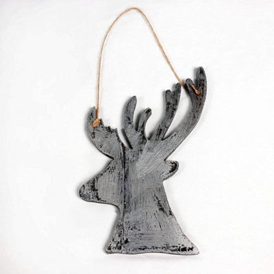 Shatchi 26Cm Silver Christmas Wooden Hanging Deer Wall Decoration Xmas Home Office Holiday Decorative Centrepiece from B&Q
