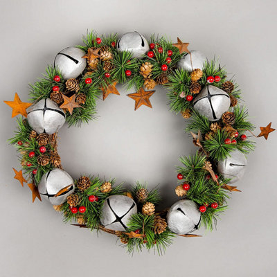 B&Q -  25Cm Bells Stars And Pine Green Christmas Wreath
