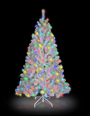 4Ft Alaskan Pine White Tree With Multicolour Leds Shatchi Festive Elegant Design from B&Q
