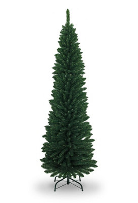 B&Q -  5Ft Green Artificial Flocked Slim Christmas Pencil Tree Holiday Home Decorations With Pointed Tips And Metal Stand