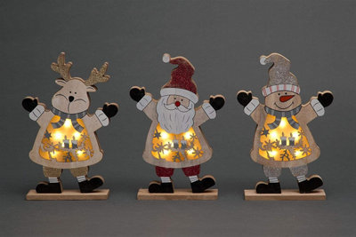 Shatchi 27Cm Led Wooden Christmas Santa Snowman Reindeer Xmas Home Indoor Table Decorations Ornaments Centrepiece from B&Q