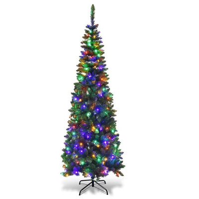 Shatchi Green Prelit Pencil Christmas Tree Multicolour Leds 8Ft