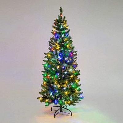 Shatchi Green Prelit Multicolour Leds Slim Chrismtmas Tree Multicolour Leds 8Ft