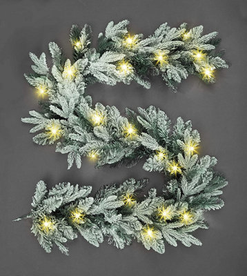 Shatchi White Pre-Lit Lapland Fir Christmas Garland Warm Leds Battery Operated 2M