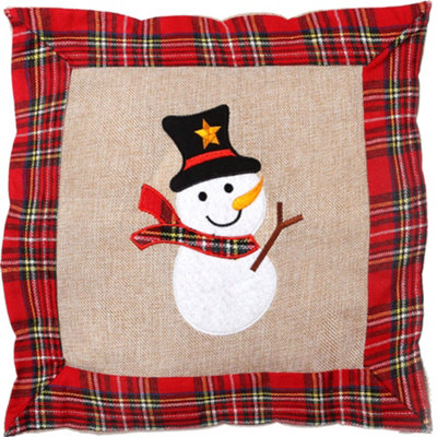 Shatchi Hessian Home Bedroom Office Decorations Burlap Cotton Linen Printed Pillow Covers Snowman, 40X40cm 40X40cm B&Q