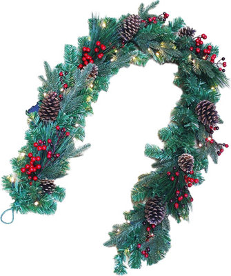 Shatchi 2M B/O Pre Lit Berry And Cone Garland With 50 Ww Leds