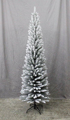 B&Q -  Artificial Slim Christmas Pencil Tree Holiday Home Decorations With Pointed Tips And Metal StandSnow Flock,5Ft