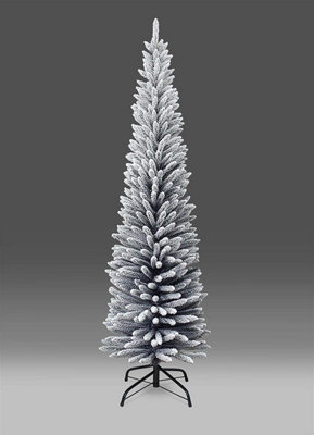 B&Q -  7Ft Artificial Slim Christmas Pencil Tree Snow Flocked With Metal Stand