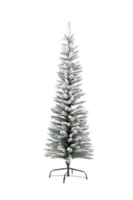 Shatchi Artificial Slim Christmas Pencil Tree With Pointed Tips And Metal Stand, Snow Flock, 8Ft