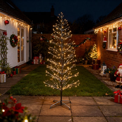 Shatchi White Prelit Led Snow Twig Christmas Tree Warm Leds 7Ft