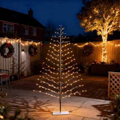 Shatchi 6 Feet Pre-Lit Led Light Snowy Brown Snow Christmas Decoration Festive Twig Tree 180Cm from B&Q