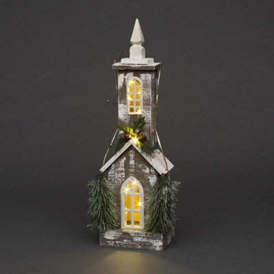 Rackhams White 43Cm Wooden Christmas House Led Tabletop Decoration With Warm Lights - 52Cm - Wooden - Standing Decoration - Image 3