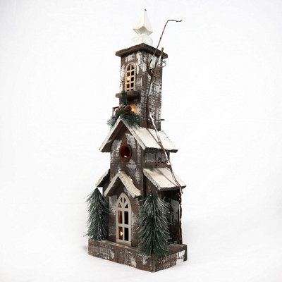 Shatchi White 43Cm Wooden Christmas House Led Tabletop Decoration With Warm Lights - 66Cm - Wooden - Standing Decoration - Image 4