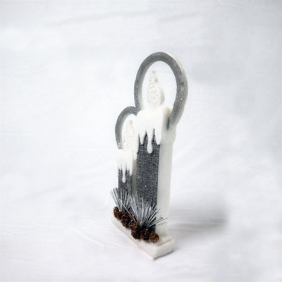 Shatchi 51Cm Christmas Pre Lit Twin Candles Battery Operated Glitter Foam Snow Covered Finish Table Decoration Grey 41Cm Grey from B&Q