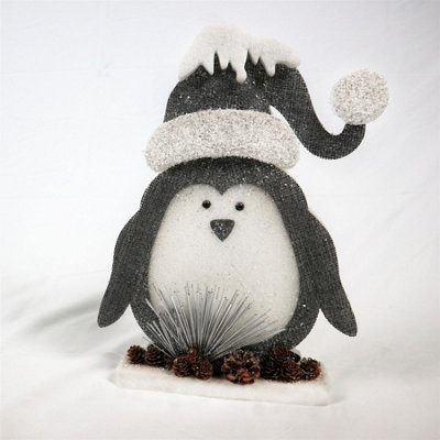 Shatchi 42Cm Grey Penguin Christmas Tabletop Figures Xmas Glitter Foam Showpiece Decorations from B&Q