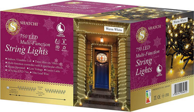 Shatchi 750 Warm Leds Multifunction Timer Outdoor String Fairy Lights 75M White