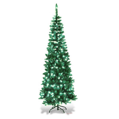 Shatchi Green/White Prelit Pencil Christmas Tree Leds 8Ft