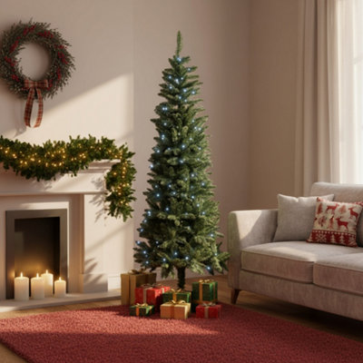 Shatchi White Prelit Cool Leds Slim Chrismtmas Tree Cool Leds 8Ft