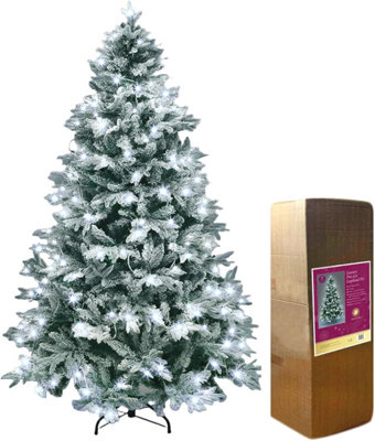 Artificial Christmas Tree Shatchi 6Ft/180Cm Lapland Fir Snow Flocked White Leds from B&Q