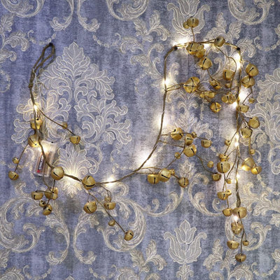 Shatchi 150Cm Pre-Lit Hanging Garland Decorations Golden Bells With 20 Warm White Leds from B&Q