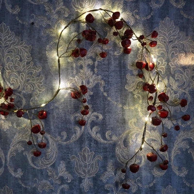 Shatchi Red/White Pre-Lit Hanging Garland Decorations Bells With 20 Warm Leds Christmas Home Wall Door 150Cm