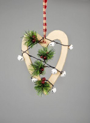 Shatchi Wooden Hanging Decoration Heart Shape 23X1.2x30 Cm Cream