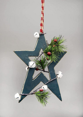 Shatchi Green Wooden Hanging Decoration Star Shape 25X1.2x36 Cm