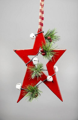 B&Q -  Wooden Hanging Decoration Star Shape Red 18X1.2X26 Cm