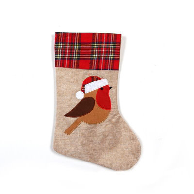 Shatchi Large Xmas Stocking Printed Pattern Burlap Hessian Linen Robin Sack Sock Hanging Bags Home Decorations from B&Q