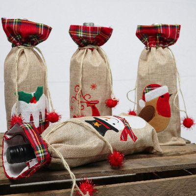 Shatchi Size 15 X 35 Cm Christmas Wine Bottle Cover Bag With Drawstring Reindeer Print For Festive Gift Display - Image 5