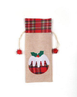 Shatchi Christmas Wine Bottle Bag - Hessian Linen - Printed Pattern - Image 5