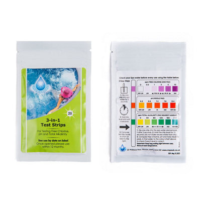 B&Q -  25 Dip 3-In-1 Test Strips Blue Sparkle For Ground Pool Spa And Hot Tubs Treatment To Measures PhAlkaline And Chlorine