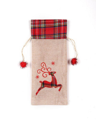 Rackhams 4 Pack Christmas Wine Bottle Cover Bags With Drawstring, Festive Printed Novelty Table Decorations - Image 3