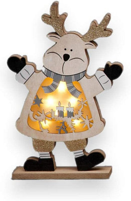 B&Q -  Led Wooden Christmas Reindeer Xmas Home Indoor Table Decorations Ornaments Centrepiece27CmWood