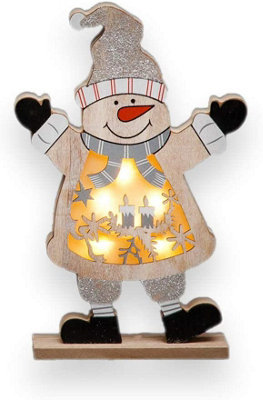 B&Q -  Led Wooden Christmas Snowman Xmas Home Indoor Table Decorations Ornaments Centrepiece27CmWood