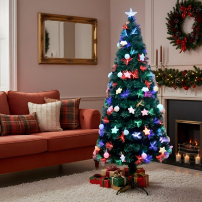 Shatchi Light/Green 3Ft/90Cm Pastel Stars And Baubles Fibre Optic Christmas Tree Led Pre-Lit