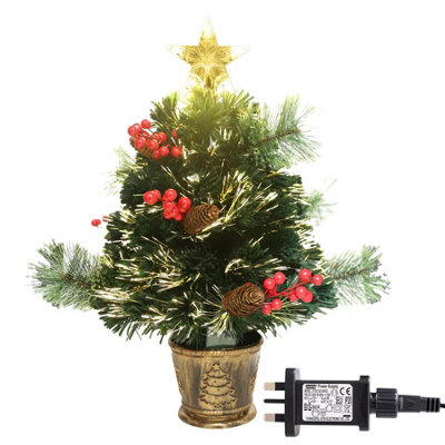 Shatchi 2Ft/60Cm Fibre Optic Christmas Star Topper- Pre-Lit Artificial Christmas Tree Green