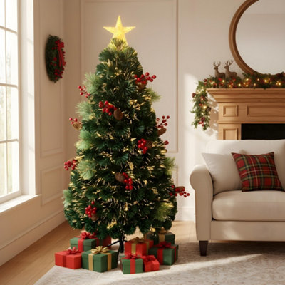 Shatchi Green 3Ft/90Cm Fibre Optic Christmas Star Topper- Pre-Lit Artificial Christmas Tree Small