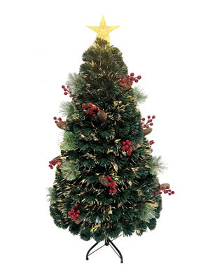 Shatchi 4Ft/120Cm Fibre Optic Christmas Star Topper-Green Pre-Lit Artificial Christmas Tree from B&Q
