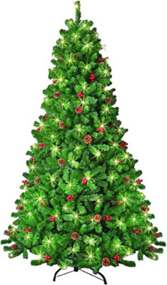 Shatchi Pre-Lit Artificial Christmas Tree Maryland Fir Green Tips Red Berries And Pine Cones Warm White Leds Home Decorations 4Ft from B&Q