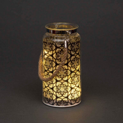 B&Q -  20Cm Christmas Decorated Jar Table Flowers Design Black Lantern