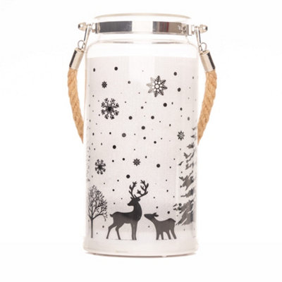 B&Q -  23Cm Christmas Decorated Jar Table Winter Woodland Scene Lantern