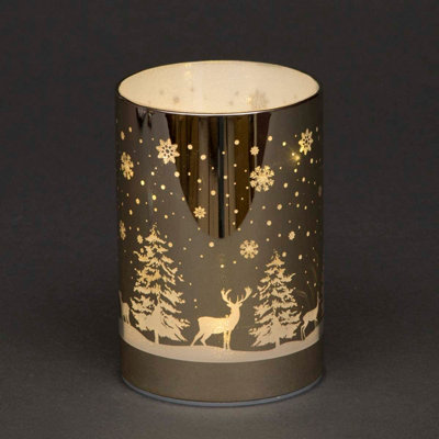 B&Q -  13Cm Christmas Decorated Vase Table Forest Scene Gold
