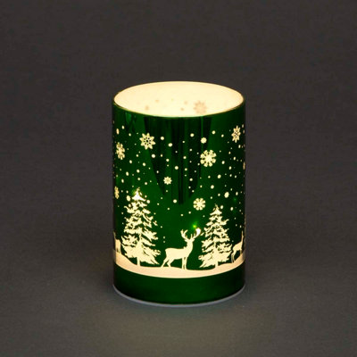 B&Q -  13Cm Christmas Decorated Vase Table Forest Scene Green