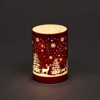 B&Q -  13Cm Christmas Decorated Vase Table Forest Scene Red